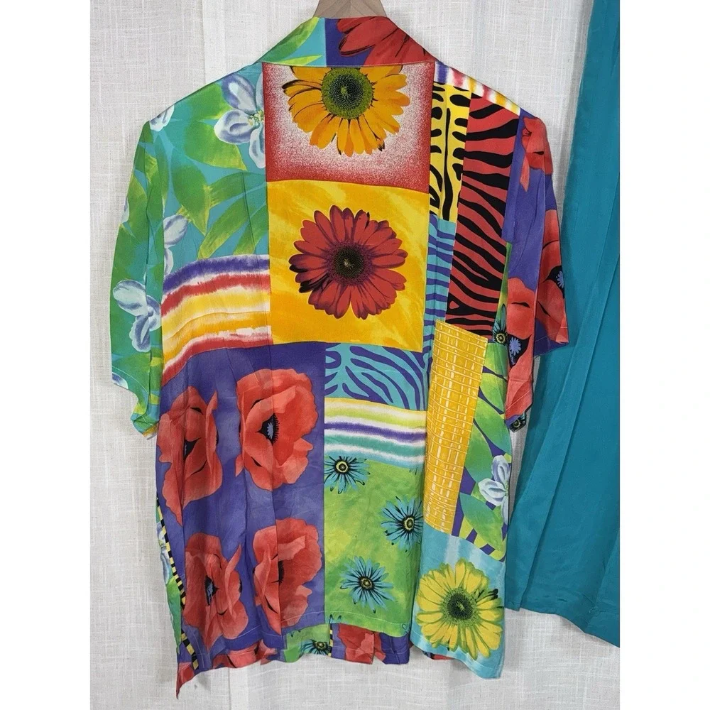 Vintage NWT Diane Gilman 100% Silk Blouse Reversible Pants Set Women's 2X Floral - Picture 5 of 16